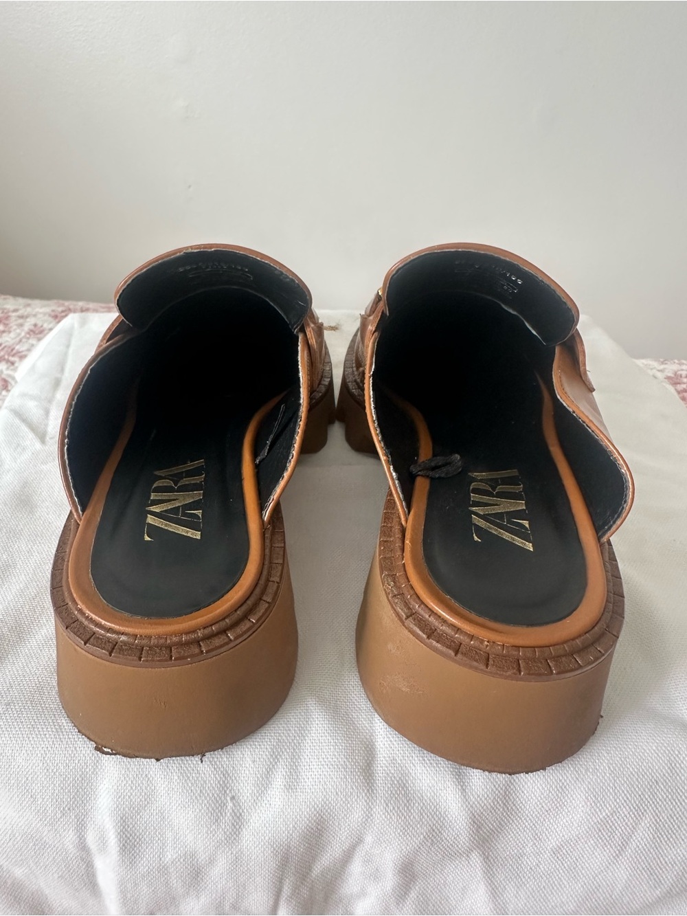 Zara brown leather loafers with gold horsebit detail size 6.5 / 37 - Picture 4 of 7